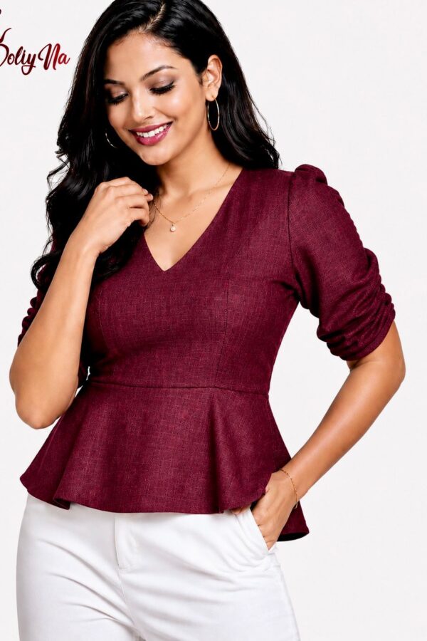 V-Neck Ruched Sleeve Top